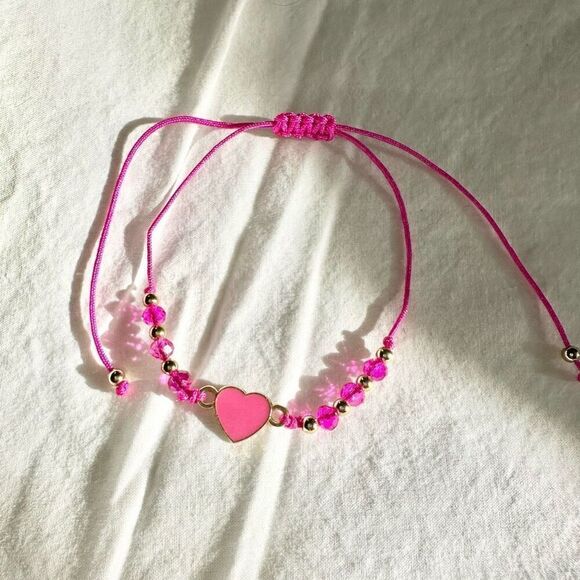 Hot pink heart friendship beaded bracelet - Picture 2 of 2
